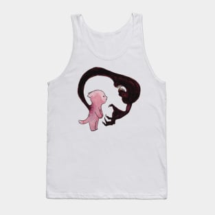 Cute cat anxiety fear monster illustration watercolor red pink Tank Top